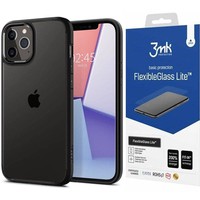 Case SPIGEN iPhone 12 / 12 Pro Ultra Hybrid Matte Black Black Case + Glass 3MK Flexible Glass Lite