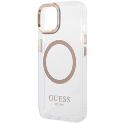 Guess GUHMP15MHTRMD iPhone 15 Plus / 14 Plus 6.7" złoty/gold hard case Metal Outline Magsafe