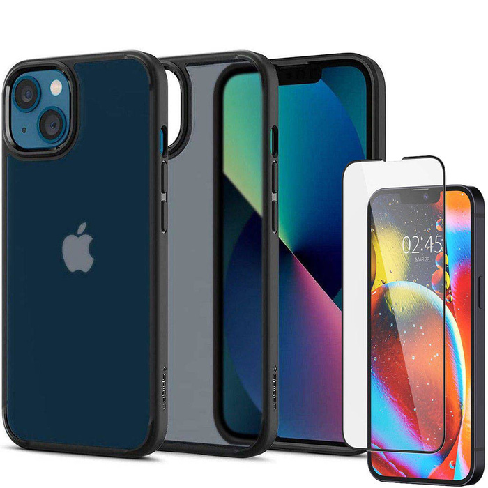 Etui iPhone 13 Spigen Ultra Hybrid Matte Frost Black Case + Szkło Hartowane Full Cover Spigen