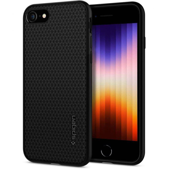 Etui Spigen iPhone Se 2022 2020 7 8 Liquid Air Etui Black Czarne Case + Szkło Spigen Full Cover