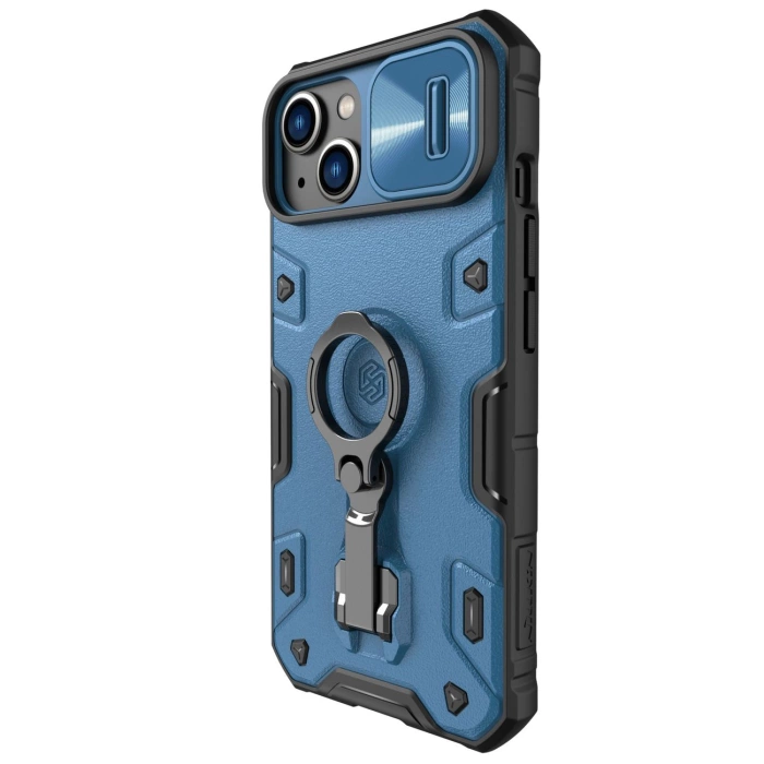 Nillkin CamShield Armor Pro Case etui iPhone 14 Plus pancerny pokrowiec z osłoną na aparat ring podstawka niebieskie