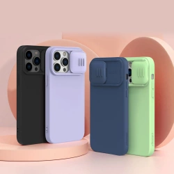 Nillkin CamShield Silky Silicone Case etui iPhone 14 Pro pokrowiec z osłoną na aparat czarny