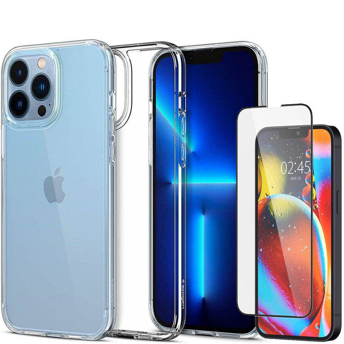 Etui Spigen iPhone 13 Pro Max Ultra Hybrid Crystal Przezroczyste Clear Case + Szkło Hartowane Spigen Full Cover