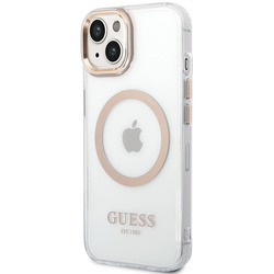 Guess GUHMP15MHTRMD iPhone 15 Plus / 14 Plus 6.7" złoty/gold hard case Metal Outline Magsafe