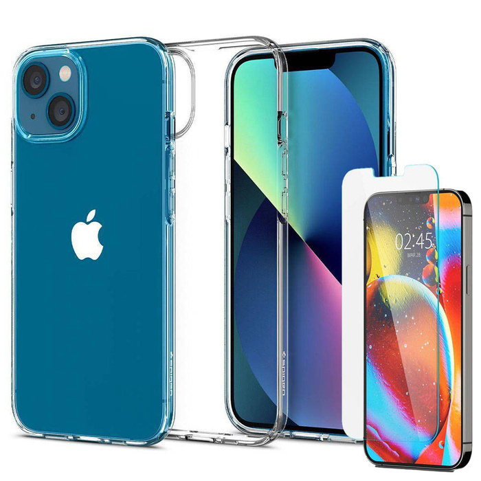 Etui iPhone 13 Spigen Liquid Crystal Crystal Przezroczyste Clear Case + Szkło Hartowane Spigen Glas.tr Slim