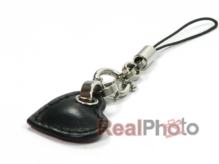 Elegant Beautiful Black Leather Heart Phone Tag by Dyberg-Kern