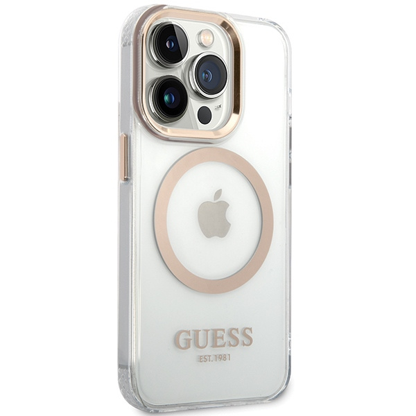 Guess GUHMP15XHTRMD iPhone 15 Pro Max 6.7" złoty/gold hard case Metal Outline Magsafe