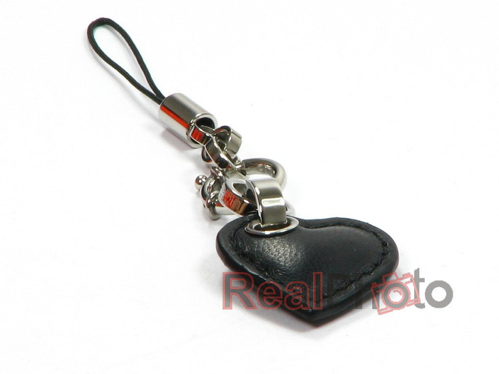 Elegant Beautiful Black Leather Heart Phone Tag by Dyberg-Kern