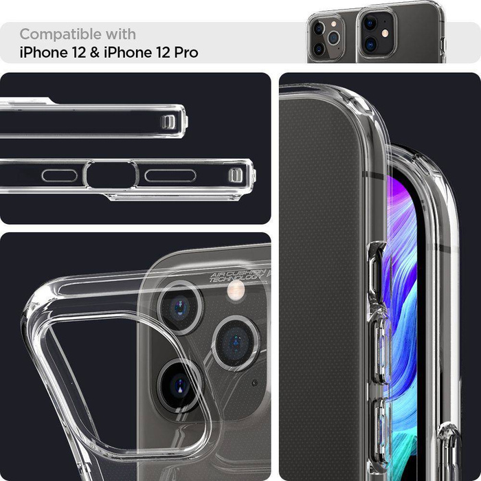 SPIGEN Liquid Crystal iPhone 12 / 12 Pro Etui Crystal Clear Przeźroczyste Case + Szkło 3MK Flexible Glass Lite