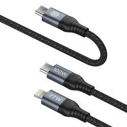 NILLKIN DATA CABLE DUALPOWER 2w1 TYPE C PD 3.0 100W+LIGHTNING PD27W,BLACK