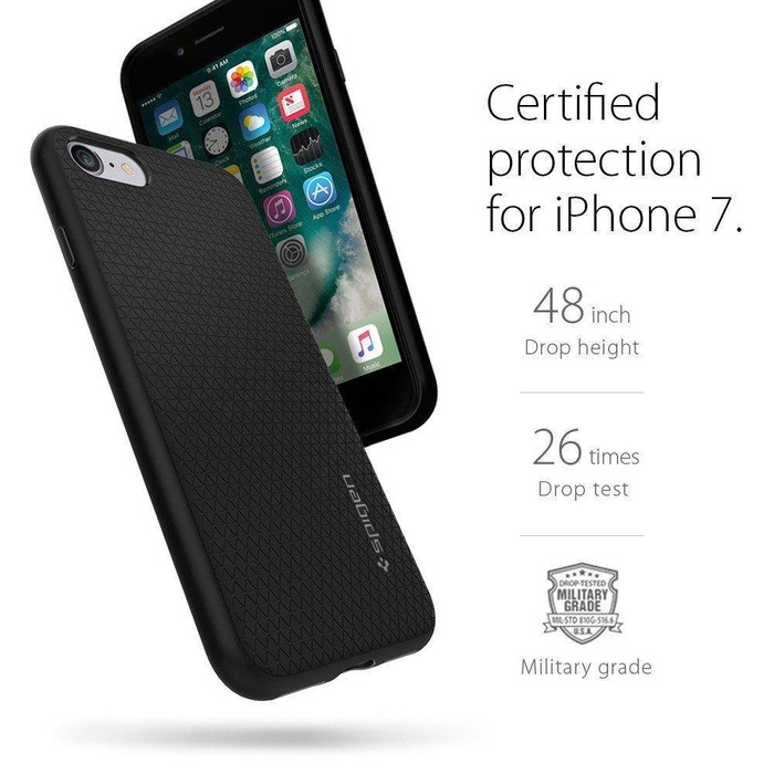 Etui Spigen iPhone Se 2022 2020 7 8 Liquid Air Etui Black Czarne Case + Szkło Spigen Glas.tr Slim