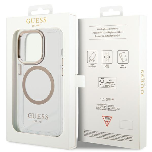 Guess GUHMP15LHTRMD iPhone 15 Pro 6.1" złoty/gold hard case Metal Outline Magsafe