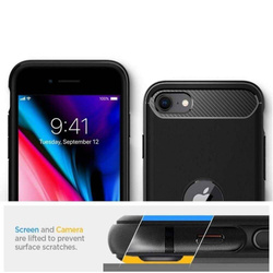 SPIGEN Rugged Armor iPhone SE 2020 Etui Black Czarne Case + Szkło 3MK Flexible Glass Lite