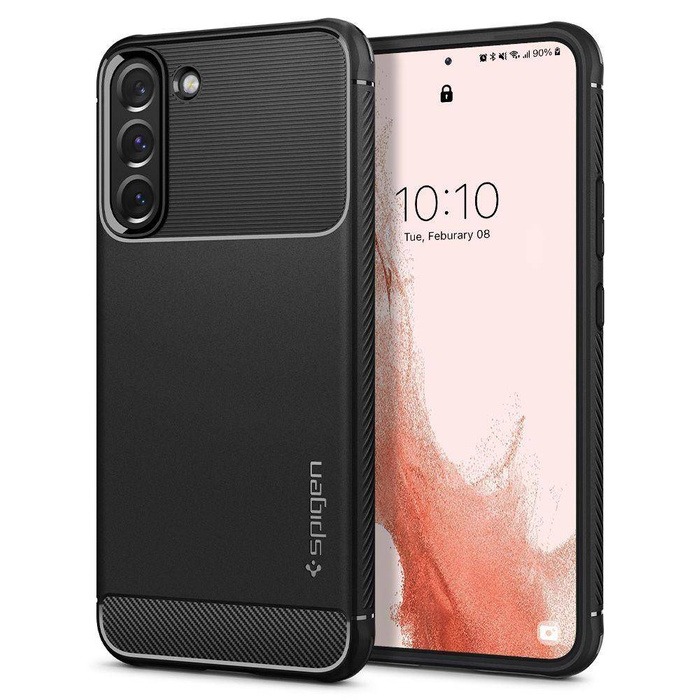 SPIGEN Galaxy S22 Rugged Armor ETUI MATTE Czarne + Szkło 3MK Flexible Glass