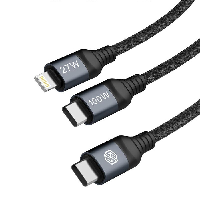 NILLKIN DATA CABLE DUALPOWER 2w1 TYPE C PD 3.0 100W+LIGHTNING PD27W,BLACK