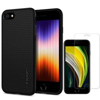 Etui Spigen iPhone Se 2022 2020 7 8 Liquid Air Etui Black Czarne Case + Szkło Spigen Glas.tr Slim